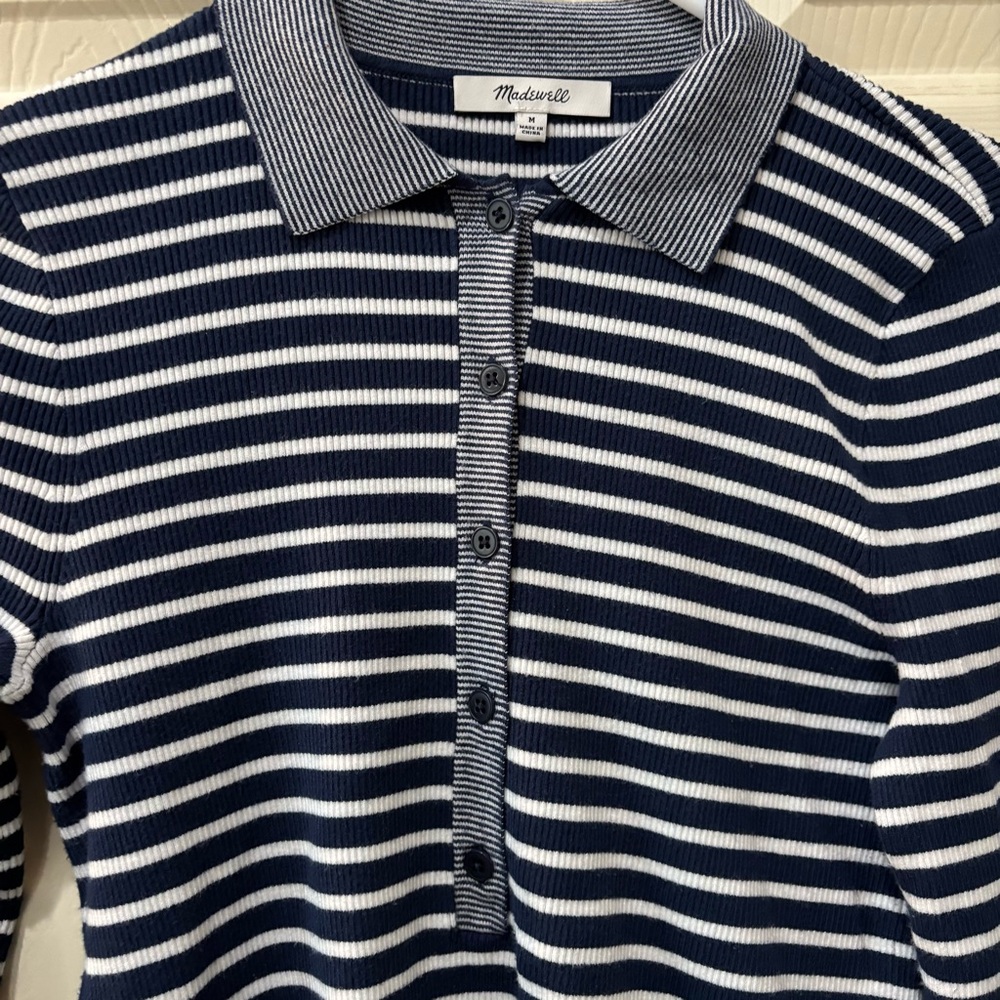 MADEWELL The Signature Knit Polo Sweater Top in Stripe Medium - Picture 7 of 12